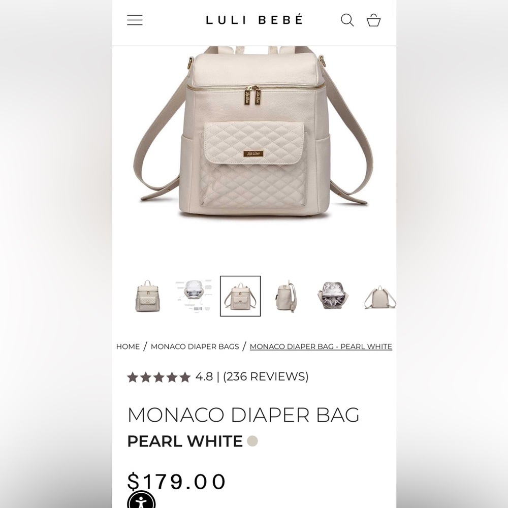 LULI BEBE
MONACO DIAPER BAG in PEARL WHITE